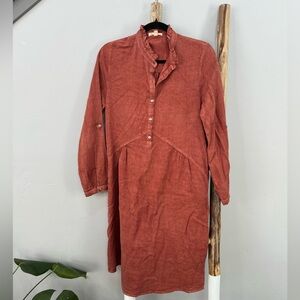 Tea n Rose Midi Long Sleeve Dress with Ruffled Collar